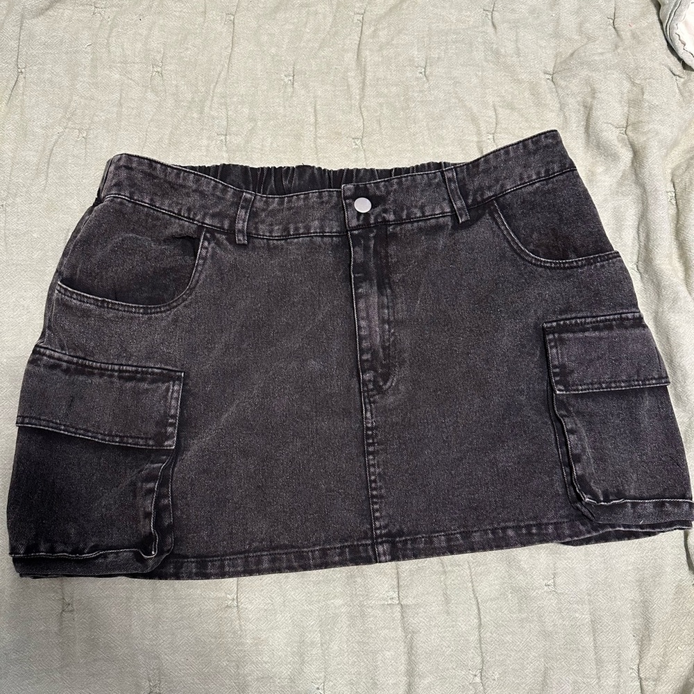 Black Denim Cargo Skirt